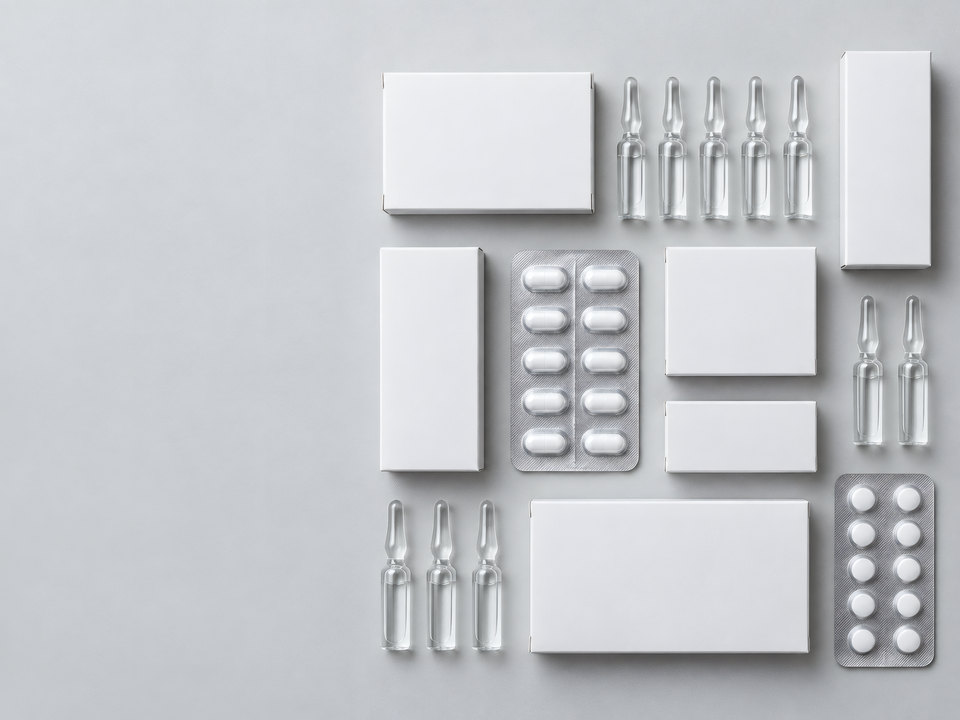 Pharmaceutical packaging on a work surface