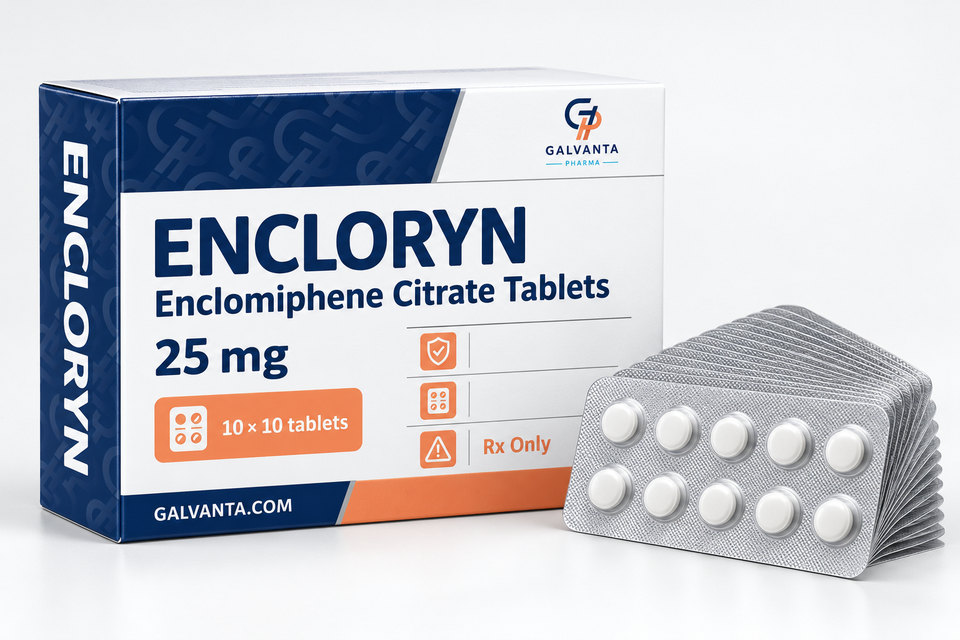 Enclomiphene Citrate packaging.