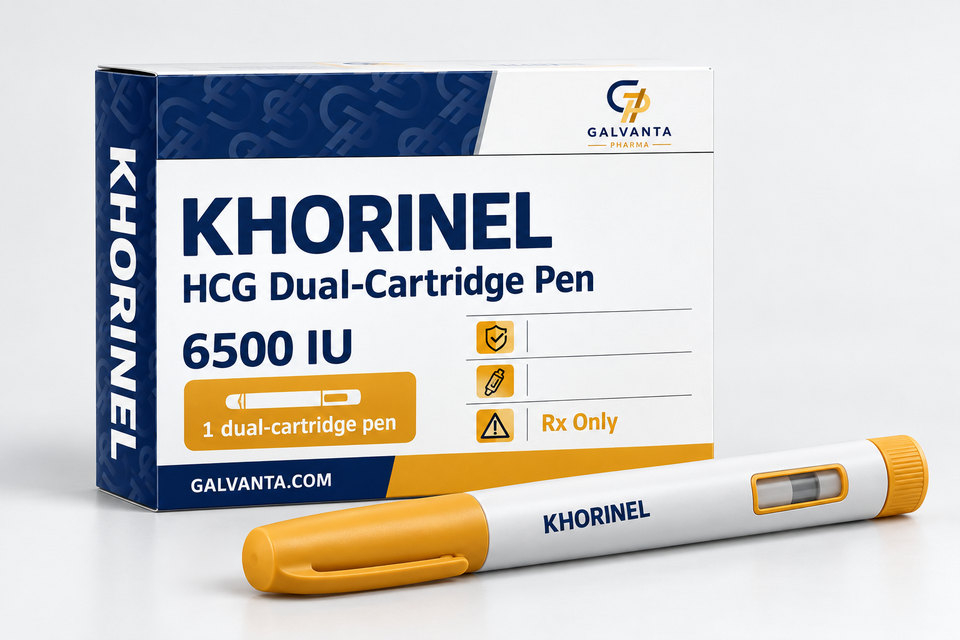 Human chorionic gonadotropin pen packaging.