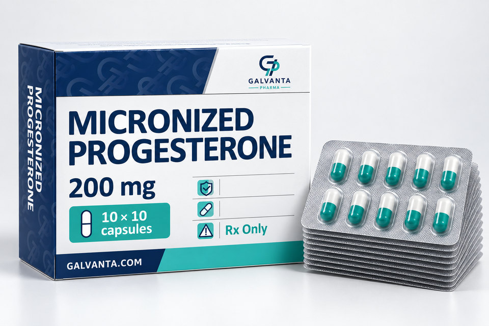Micronised Progesterone packaging.