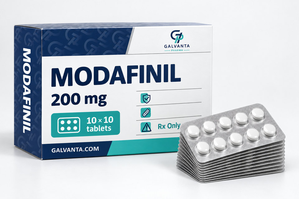 Modafinil packaging.