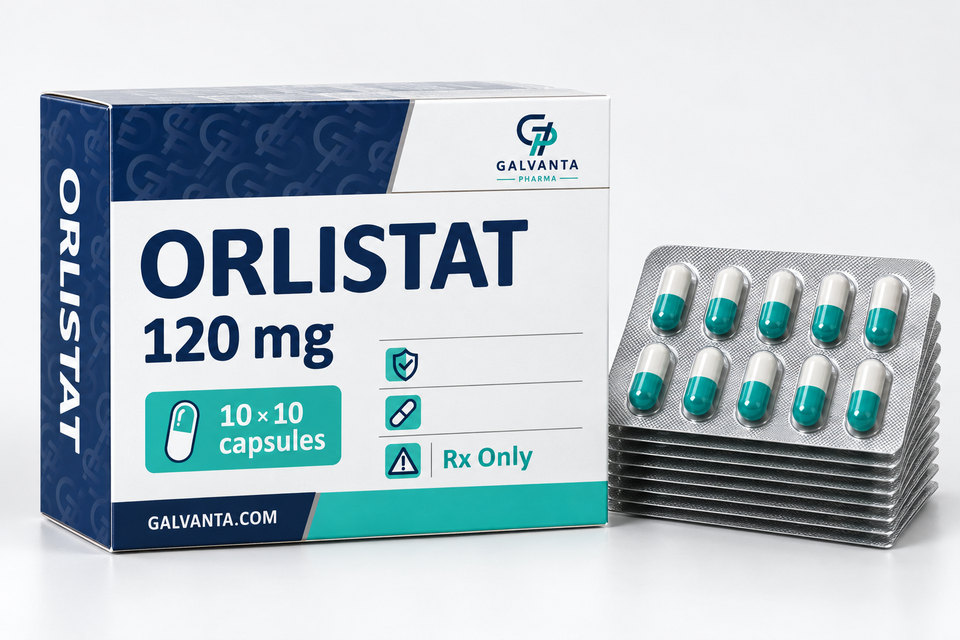 Orlistat packaging.
