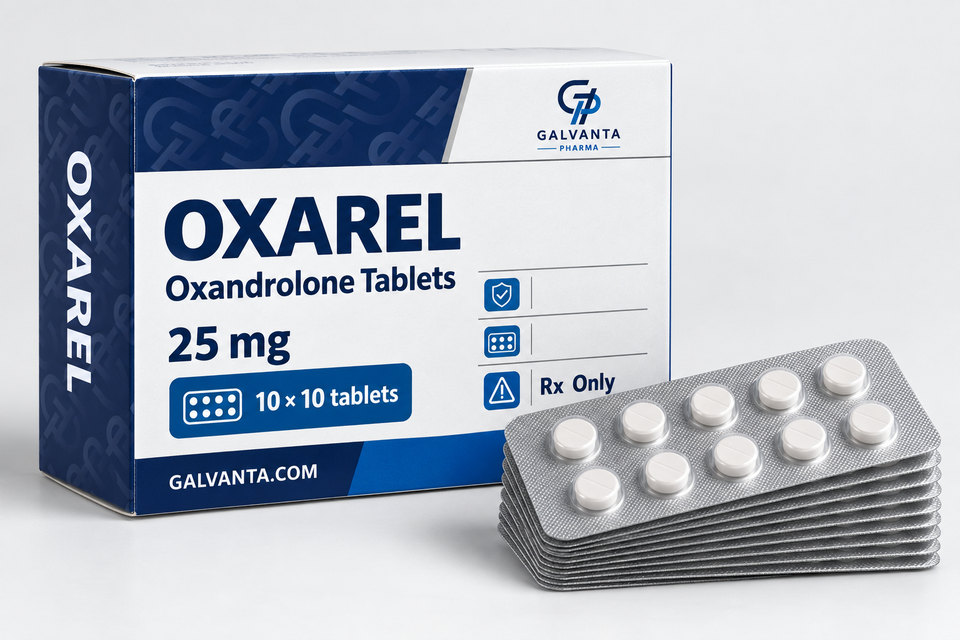 Oxandrolone 25 mg tablet packaging.