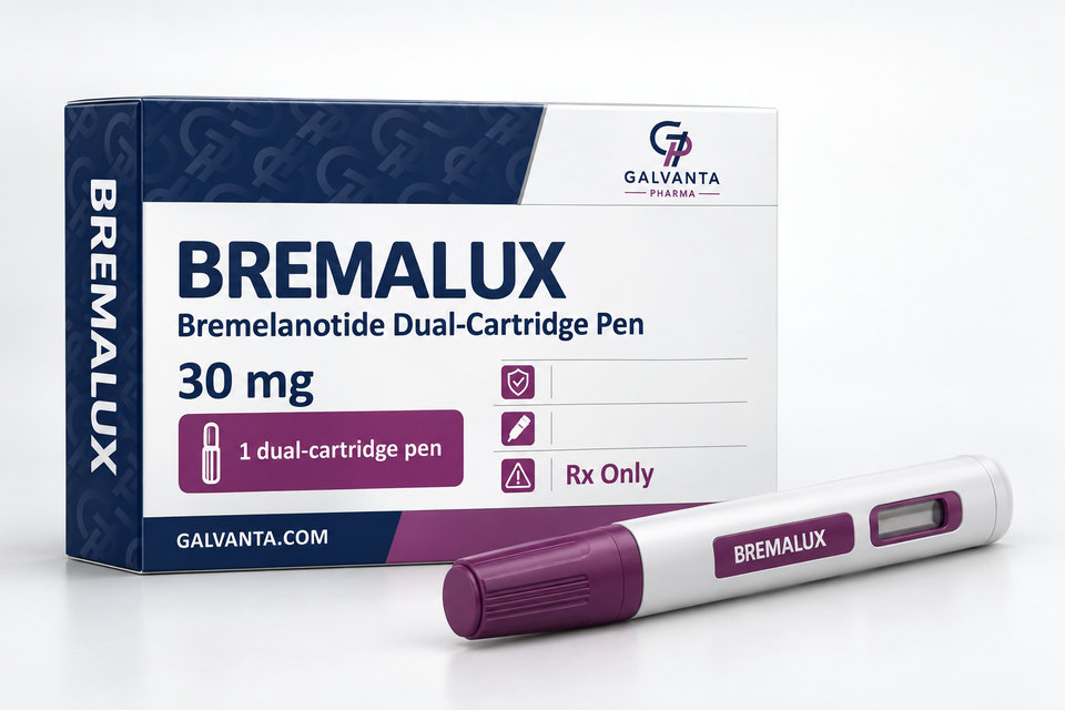 Bremelanotide pen packaging.