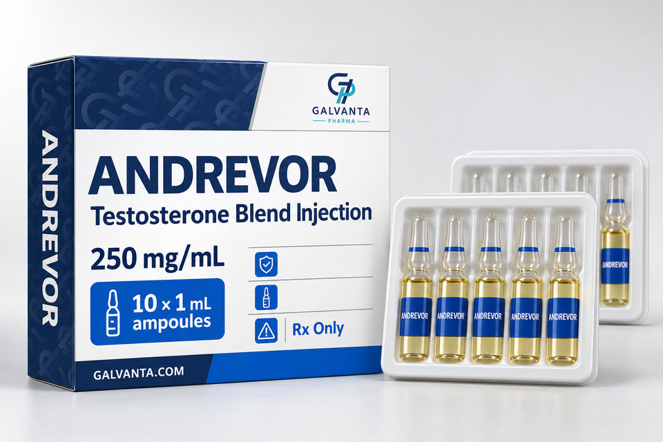 ការវេចខ្ចប់ Testosterone Blend។